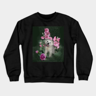 Sweet Puppy and Pink Flowers Crewneck Sweatshirt